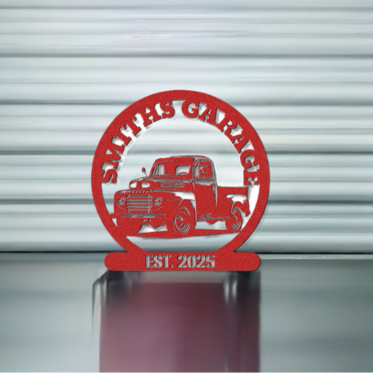 Metal Garage Sign with Name
